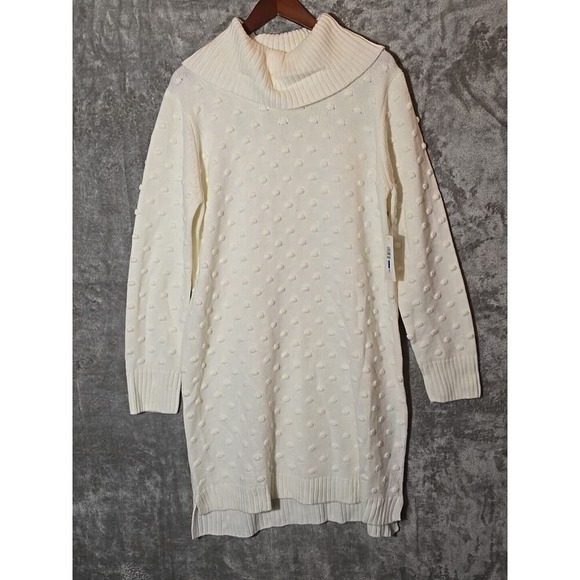 Willow Glenn Dresses & Skirts - Willow Glenn Women's Cream Textured Cowl Neck Long Sleeve Sweater Dress XL